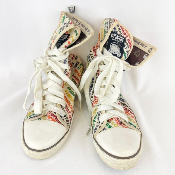 2000s Harajuku Lovers Rainbow Print High Tops sz 7 - Picture 2 of 10